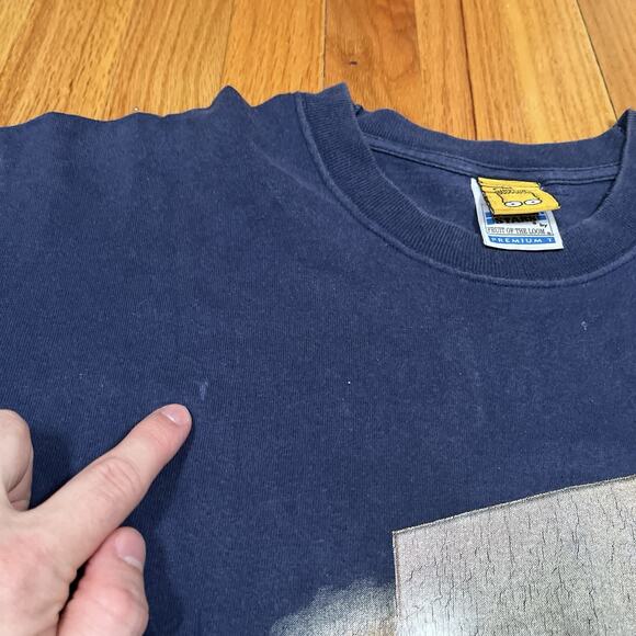 Vintage 90s Y2K The Simpsons BART Homer Mirror Medium Blue T-Shirt Fade Distress - Picture 6 of 10